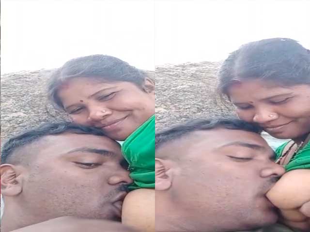 sucking big boobs of Bhabhi outdoors